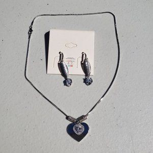 Silver Faux Diamond Heart Earring and Necklace Set